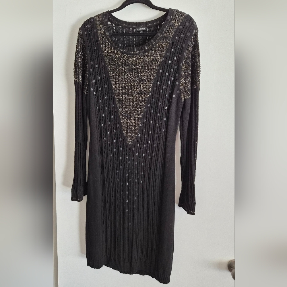 J. Peterman Black and Gold Long Sleeve Dress